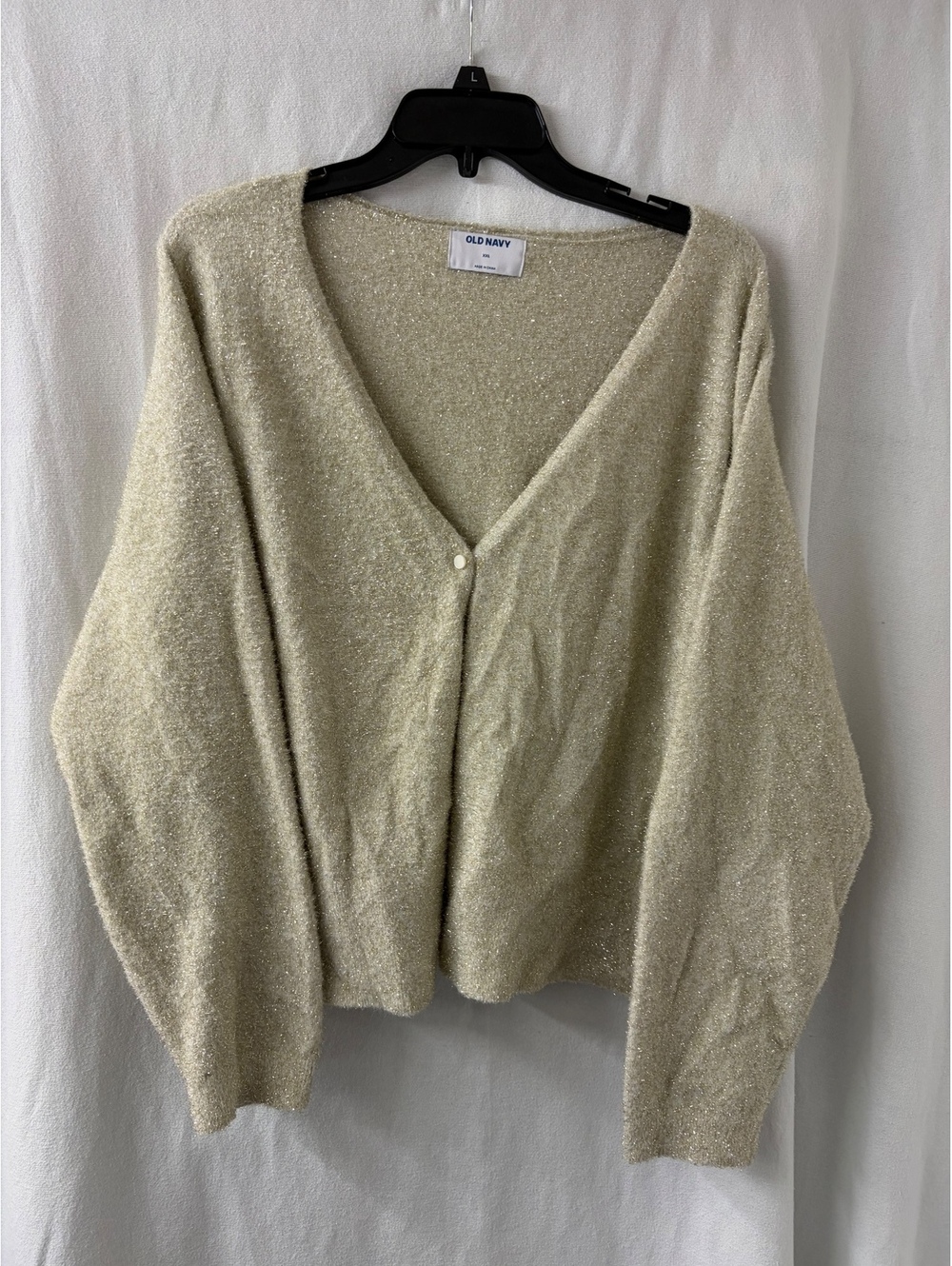 Old Navy XXL Metallic Fuzzy Cardigan Sweater Gold Cream Sparkle Button Front